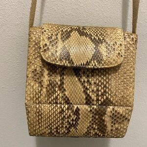 Stuart weitzman snake skin 5 1/2 x 6” brown and cream handbag from the 1990’s